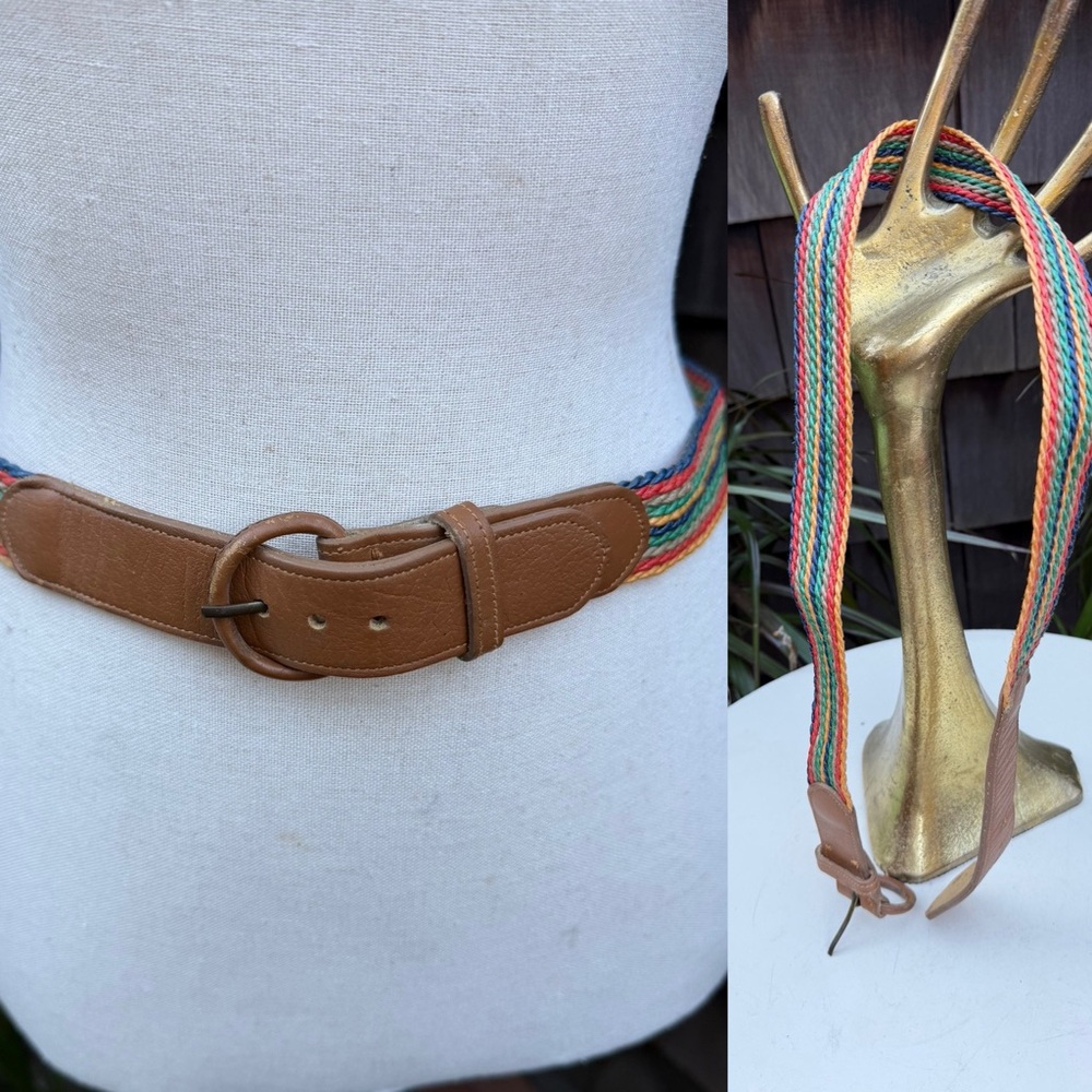 Vintage boho leather rolled rope belt multicolor 28- 30” M Morris Moskowitz